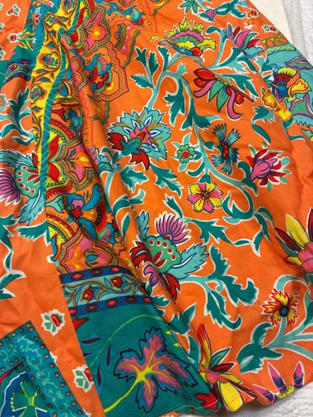 Vintage Bright Paisley Floral Patchwork Print A-Line Skirt